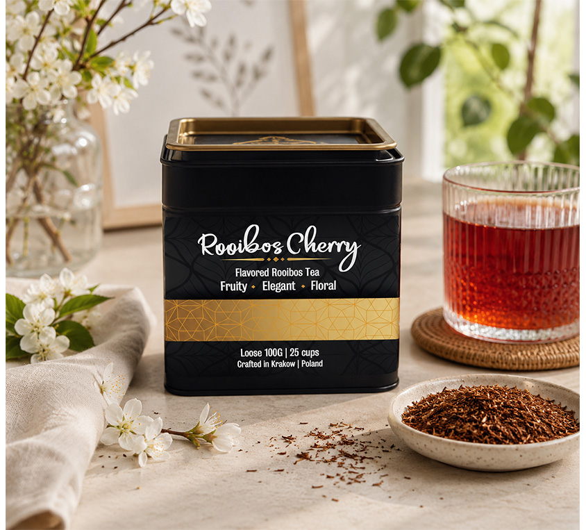 Rooibos Cherry Leo Tea w eleganckiej puszce